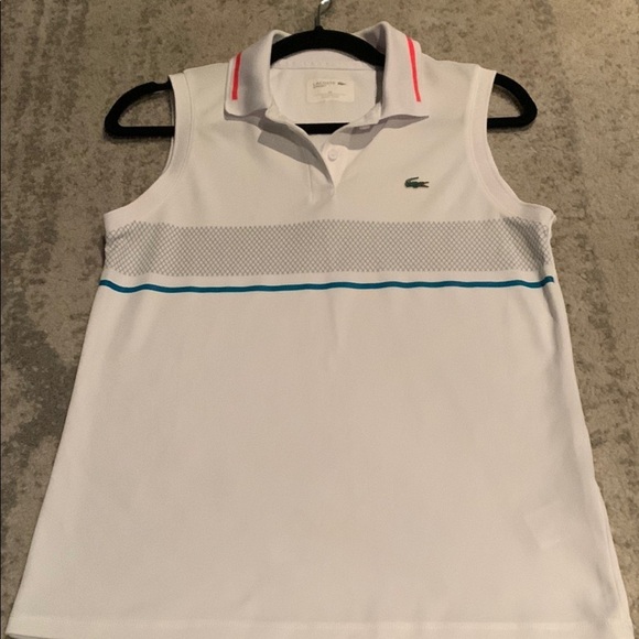 Lacoste Tops - Lacoste White Polo with Red and Blue Details